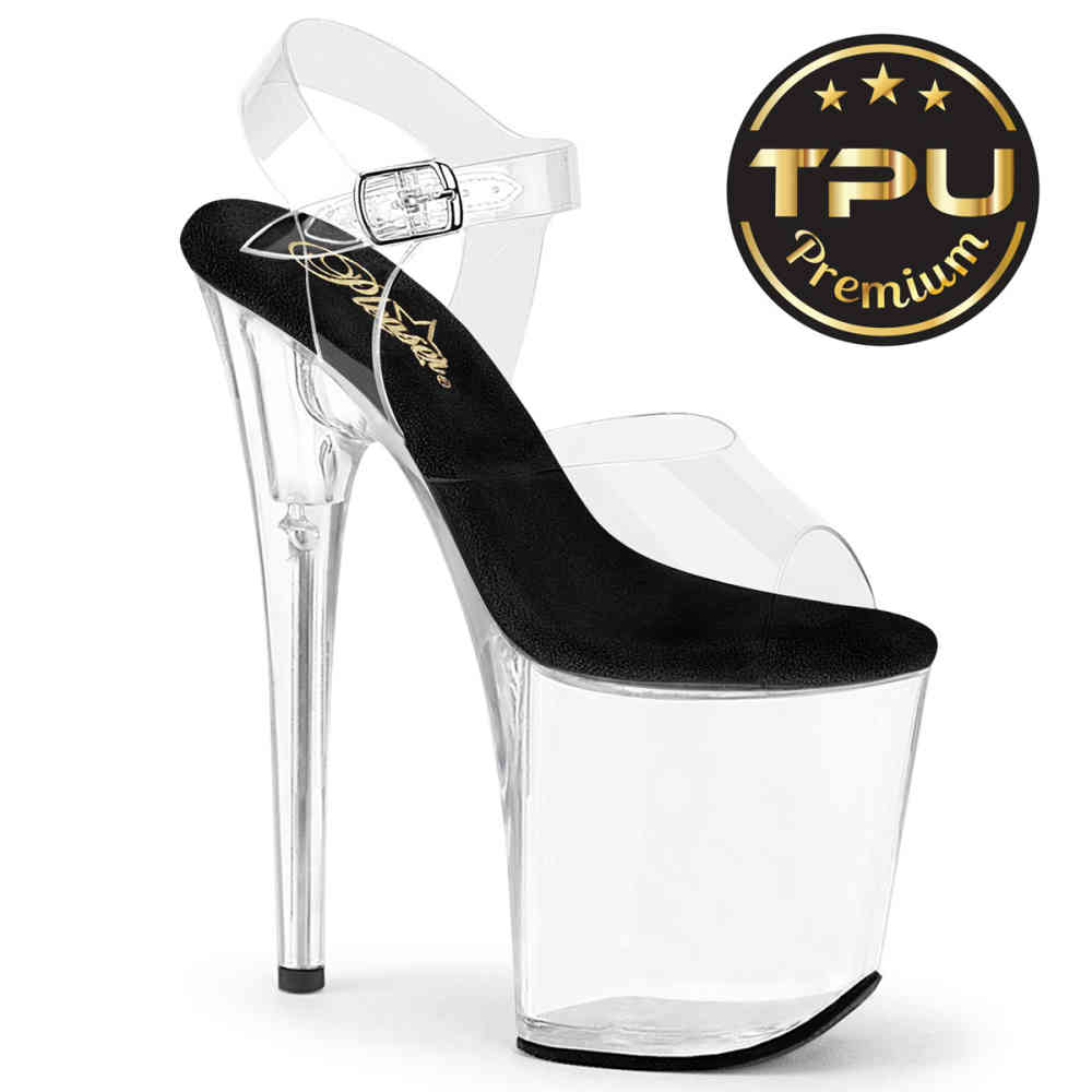 Pleaser - FLAMINGO-808PREM Sandale à bride à la cheville, Pole dance chaussures - Transparent